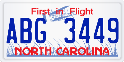 NC license plate ABG3449