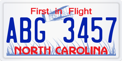 NC license plate ABG3457