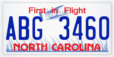 NC license plate ABG3460