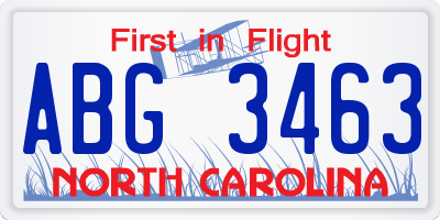 NC license plate ABG3463