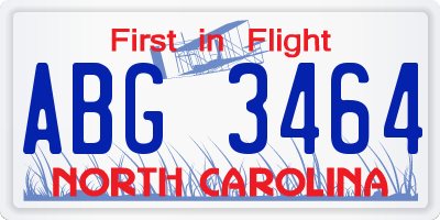 NC license plate ABG3464