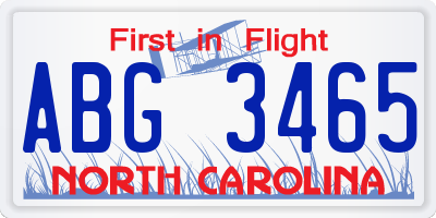 NC license plate ABG3465