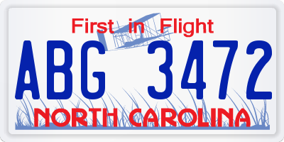 NC license plate ABG3472