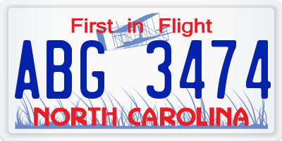 NC license plate ABG3474