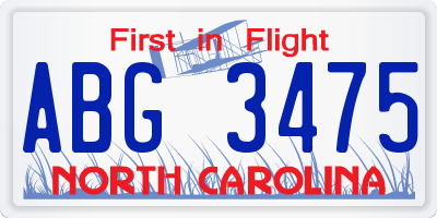 NC license plate ABG3475