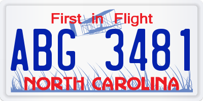 NC license plate ABG3481