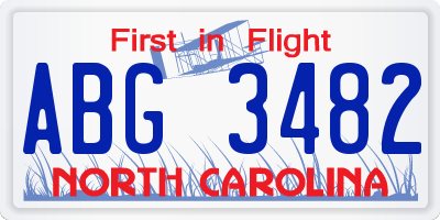 NC license plate ABG3482
