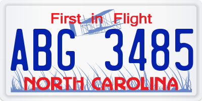 NC license plate ABG3485