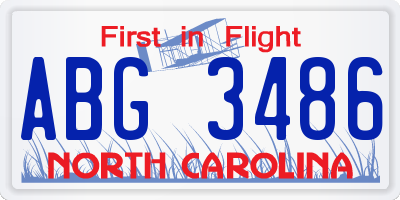 NC license plate ABG3486