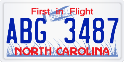NC license plate ABG3487