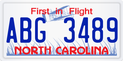 NC license plate ABG3489