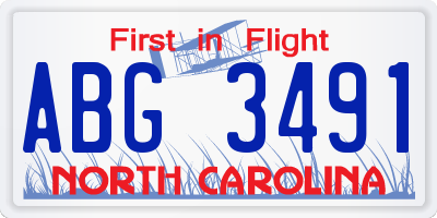 NC license plate ABG3491