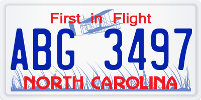 NC license plate ABG3497