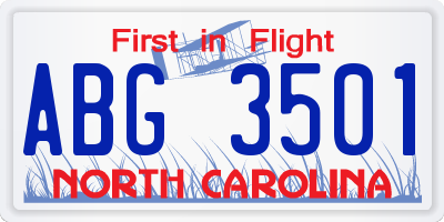 NC license plate ABG3501