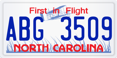 NC license plate ABG3509