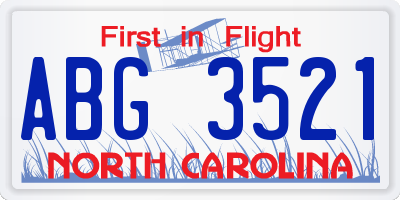 NC license plate ABG3521