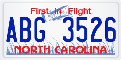 NC license plate ABG3526