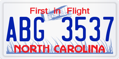 NC license plate ABG3537