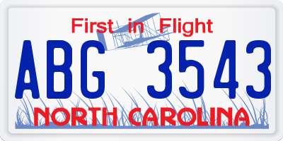 NC license plate ABG3543