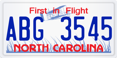 NC license plate ABG3545