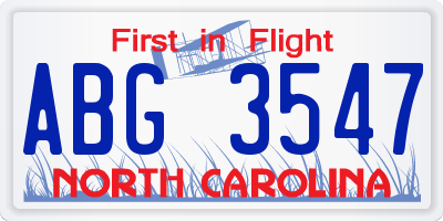 NC license plate ABG3547