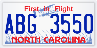 NC license plate ABG3550