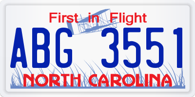 NC license plate ABG3551