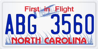 NC license plate ABG3560