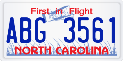 NC license plate ABG3561