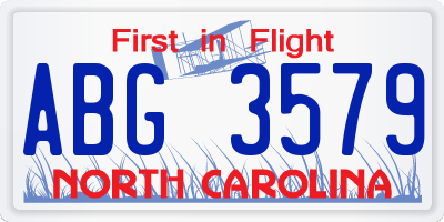 NC license plate ABG3579