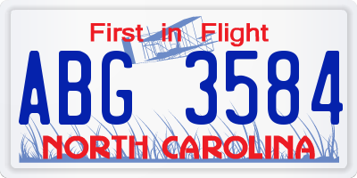 NC license plate ABG3584