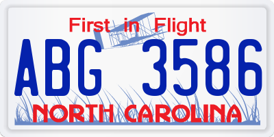 NC license plate ABG3586