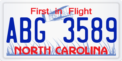 NC license plate ABG3589