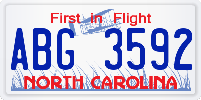 NC license plate ABG3592