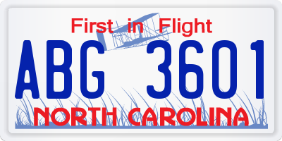 NC license plate ABG3601