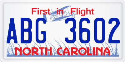 NC license plate ABG3602