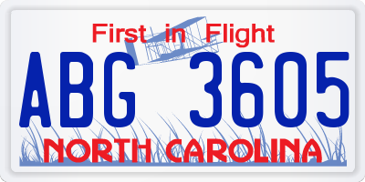 NC license plate ABG3605