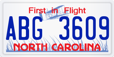 NC license plate ABG3609
