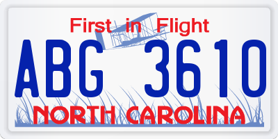 NC license plate ABG3610