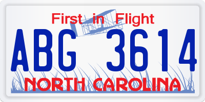 NC license plate ABG3614