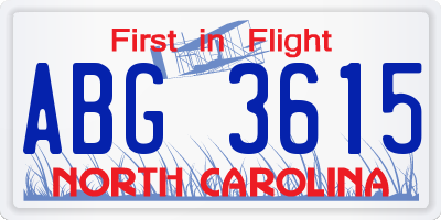 NC license plate ABG3615
