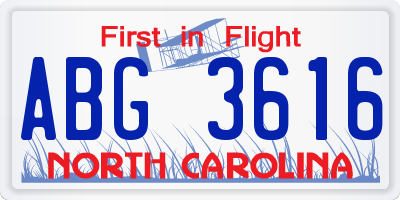 NC license plate ABG3616