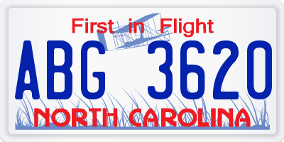 NC license plate ABG3620