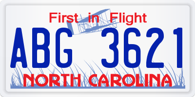 NC license plate ABG3621