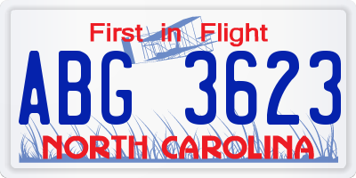 NC license plate ABG3623