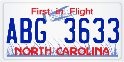 NC license plate ABG3633
