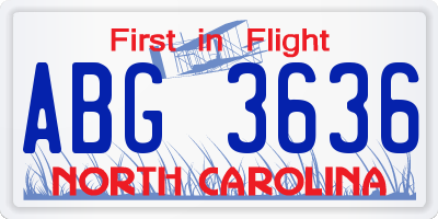 NC license plate ABG3636