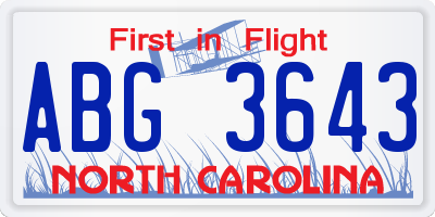 NC license plate ABG3643