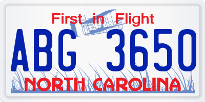 NC license plate ABG3650