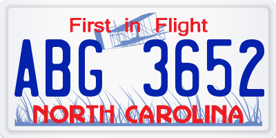 NC license plate ABG3652